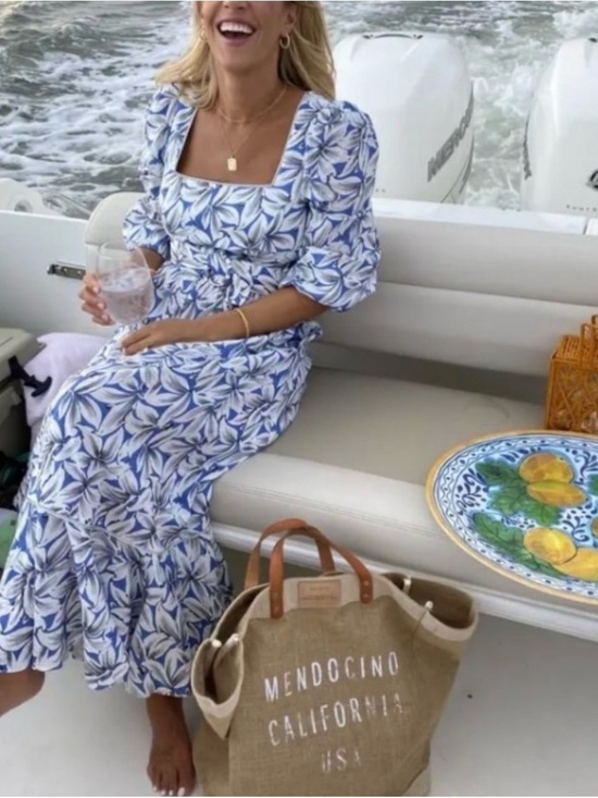 Jonathan Simkhai Dresses & Skirts - Jonathan Simkhai Blue & White Leaf-Print Midi Dress